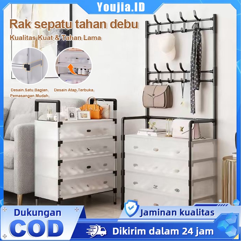 Youjia.ID Lemari Sepatu Anti Debu Dengan Tutup Multifungsi Bisa Gantung Tas Topi Dan Baju Kapasitas 