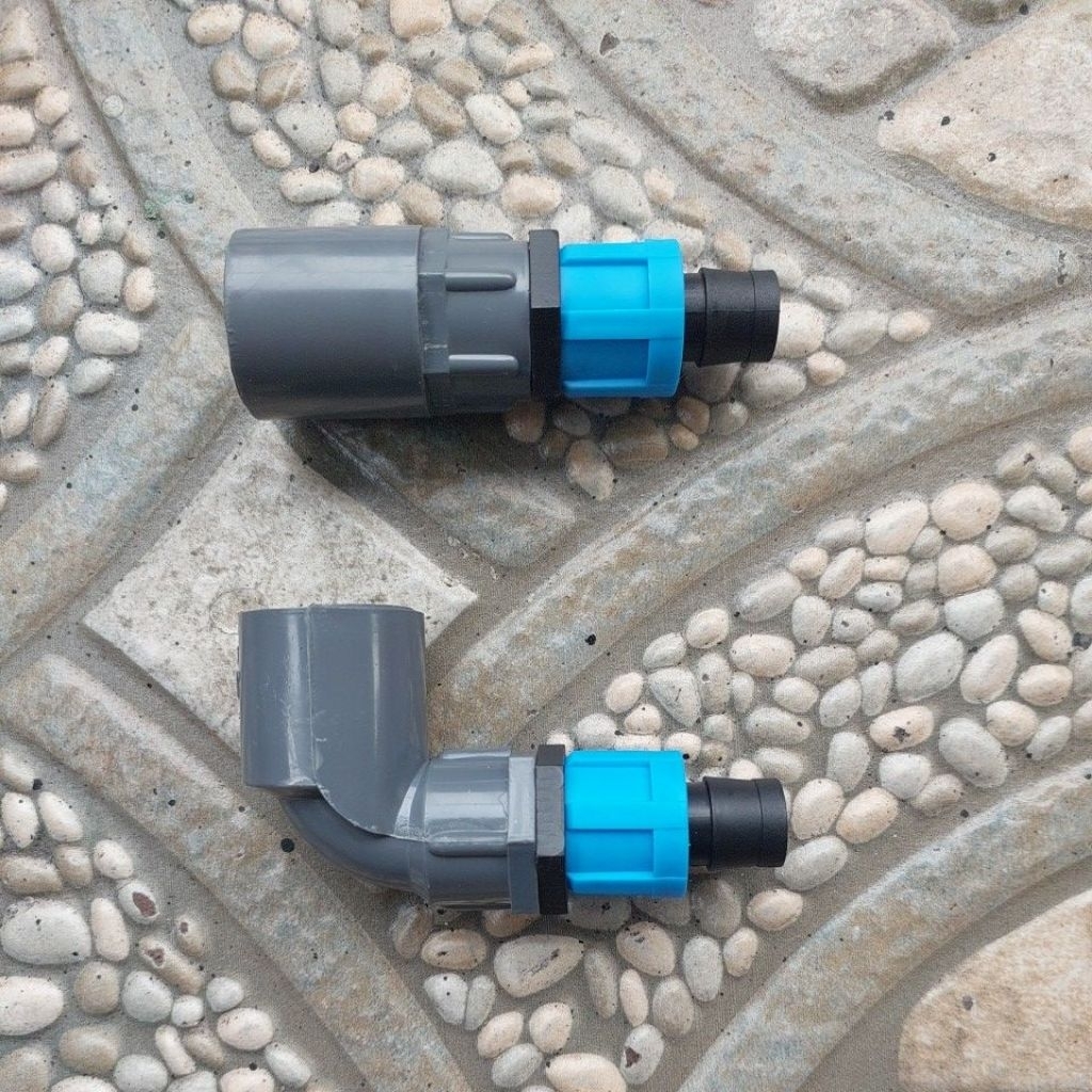 1 set sambungan pipa pvc 3/4 inch ke konektor selang 16mm, socket knee tee drat dalam pipa pvc