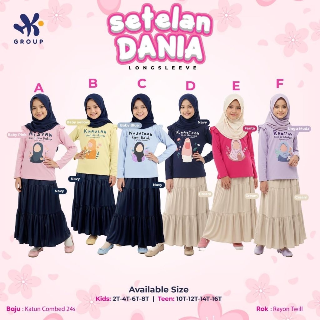 Po‼️ Hk Group Set Kaos Ruffle Rok Anak Remaja Muslimah Cute Setelan Dania Longsleeve 2-16th /Terbata
