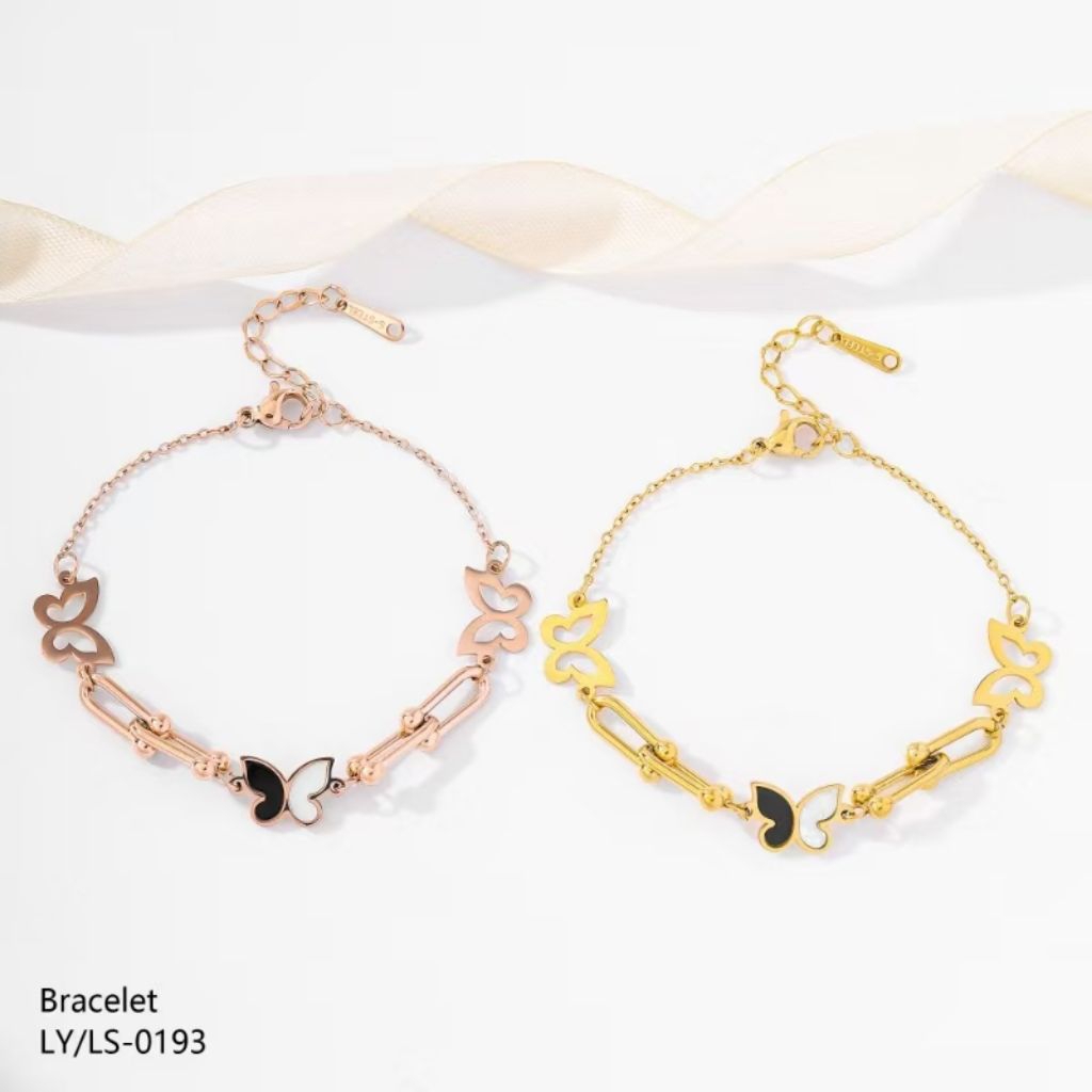 Gelang rantai besar titanium wanita model kupu kupu hitam putih
