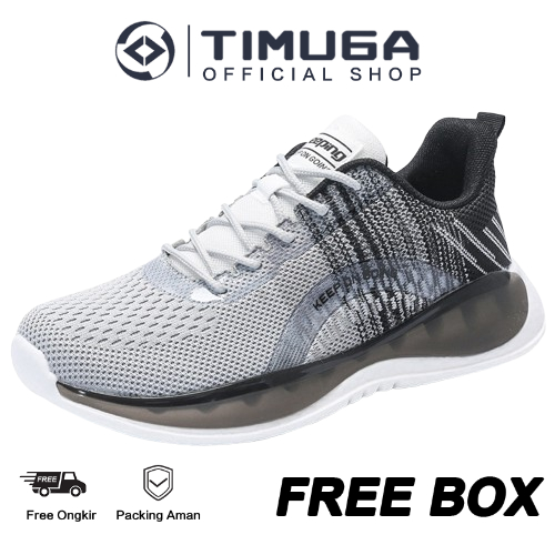 TIMUGA Sepatu Sneakers Pria Sport Abu-Hitam Ringan Nyaman Anti Slip KSL305