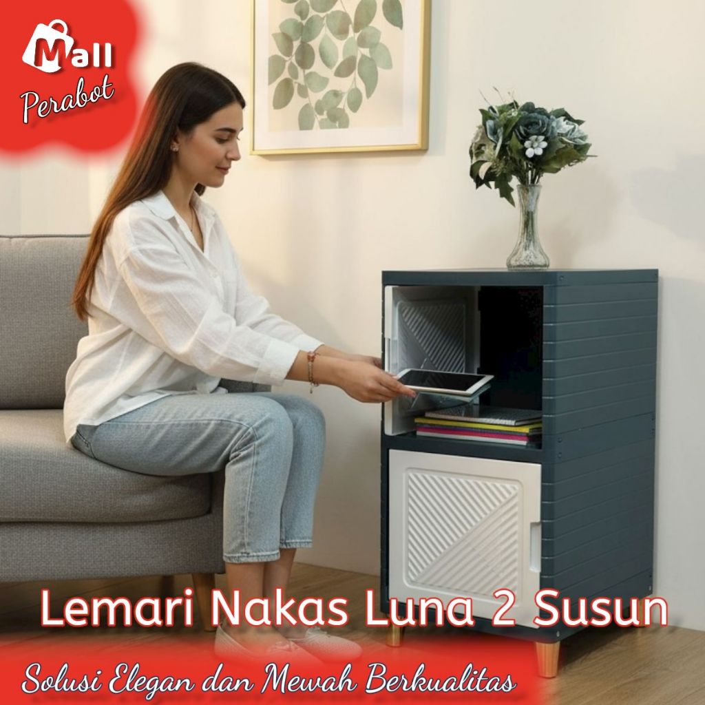 Mall Perabot | Lemari Wardrobe Nakas Luna Meja Samping Kamar Tidur Persegi Plastik Minimalis Bedside