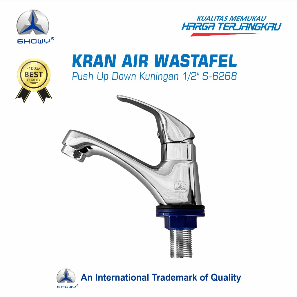 SHOWY Kran Air Wastafel Push Up Down Kuningan Chrome ½” S-6268