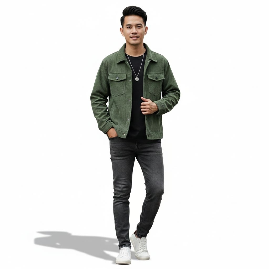 Shacket Pria Corduroy Army Solid - Jaket Overshirt Korean Style