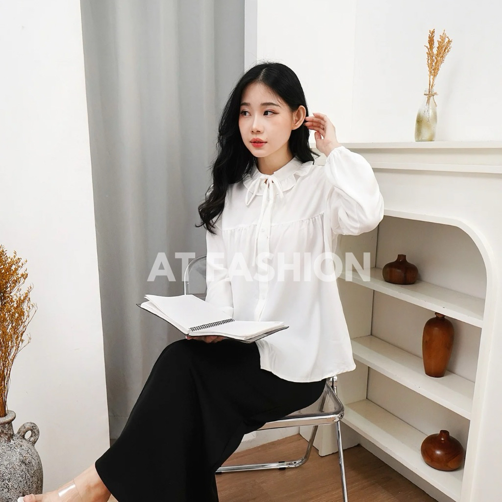 BLOUSE KOREA -BLOUSE SHANGHAI RUMBAI TALI - ATASAN WANITA - PAKAIAN TERLARIS - KOREAN STYLE