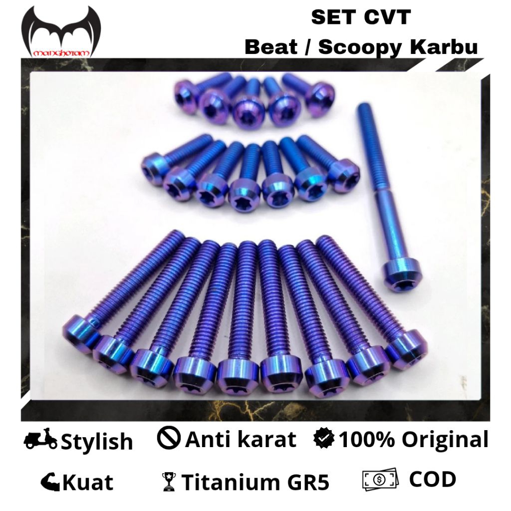 Baut Titanium Set Bak Cvt Motor BEAT / SCOOPY Karbu Titanium Gr5