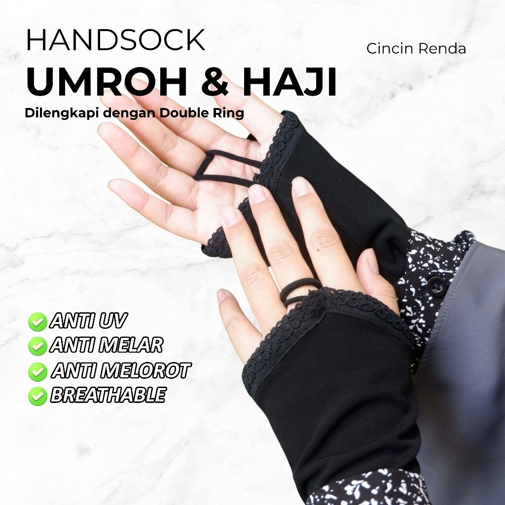 Handsock Manset Muslimah Tangan Panjang Haji Umroh Anti UV Cincin Renda Kaheci