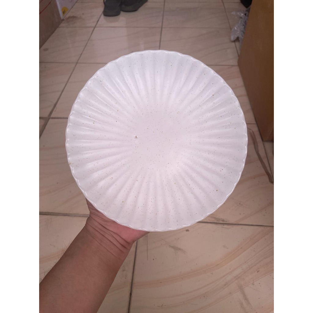 Piring Keramik Putih Motif Garis Estetik | Piring Makan Estetik