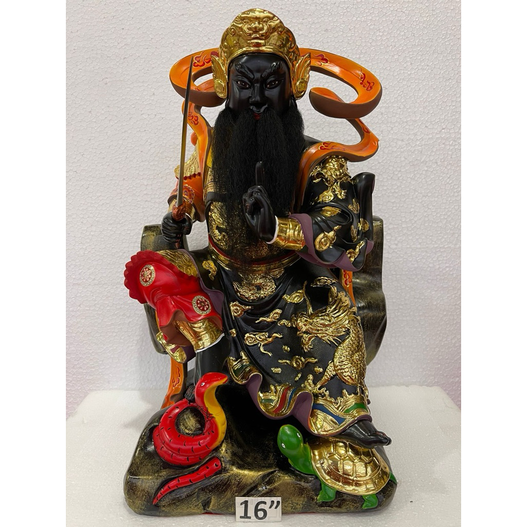 patung dewa siong te kong muka hitam 16in bahan fiber
