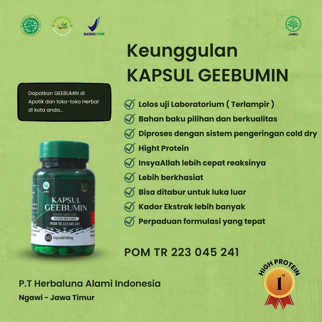 GEEBUMIN ORIGINAL Ekstrak Ikan Gabus Kutuk untuk Pengering Luka Diabetes dan Operasi agar Optimal