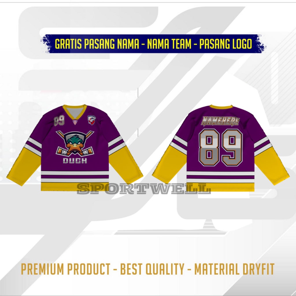 JERSEY BASEBALL HOCKEY PURPLE YELLOW TANGAN PANJANG FULL PRINTING GRATIS PASANG NAMA JERSEY CUSTOM