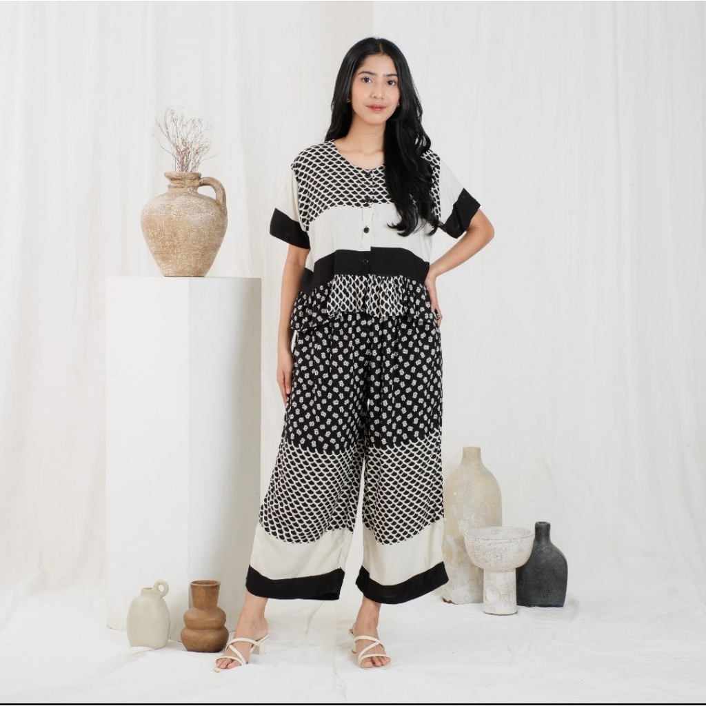 ONE SET ELMIRA SETELAN WANITA KUTUNG CELANA KULOT 7/8 RAYON PREMIUM JUMBO