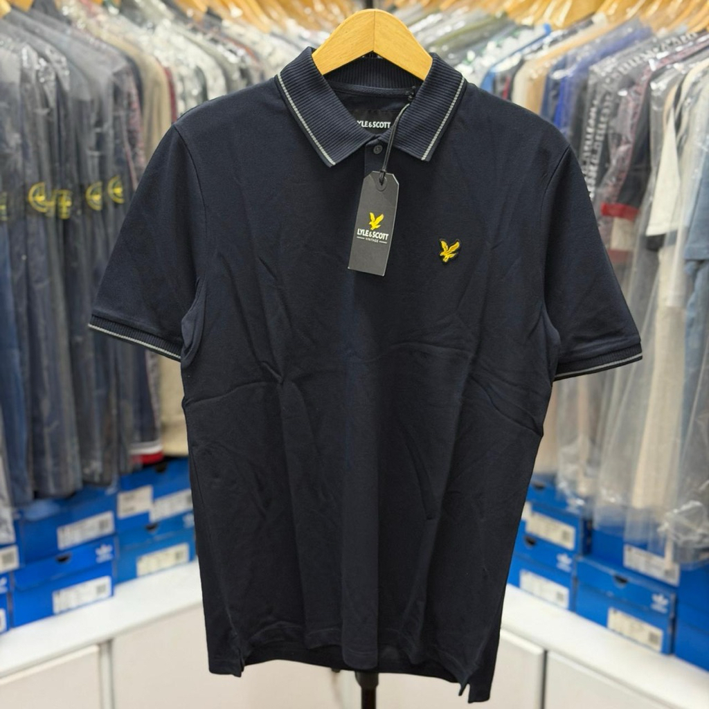 Polo Shirt Lyle Scott Tipped Dark Navy BNWT Original 100% Size : S ( 72 X 52 )