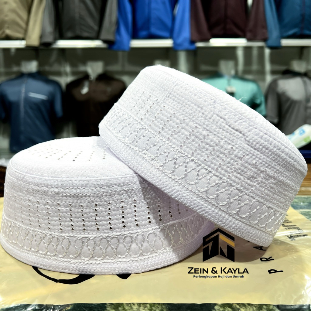 Kopiah Thailand Bolong ORIGINAL ( No.4 - No.9 ) Kopiah Putih Haji & Umroh Lobe Putih Jaring Peci Put