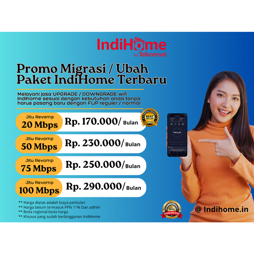 Migrasi Downgrade & Upgrade Paket IndiHome Internet 20Mbps Hingga 100Mbps