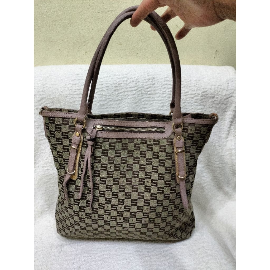 tote sisley kanvas miks kulit