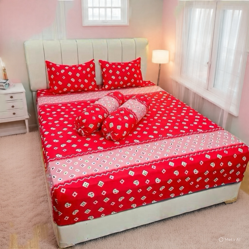 SPREI MOTIF BATIK JUMPUTAN MERAH KOMBINASI PINK // SPREI BATIK VIRAL