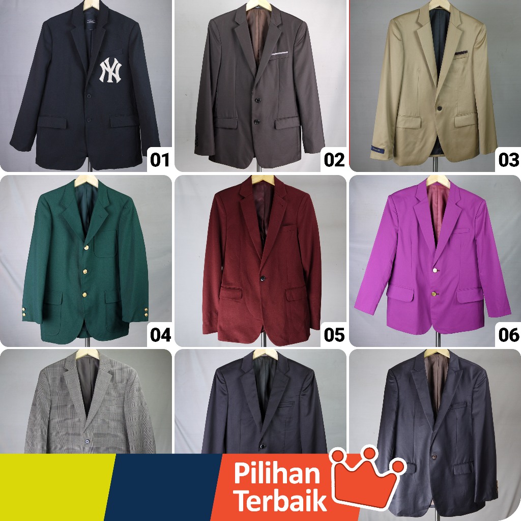 Jas coklat navy silver tartan glossy pria premium wool akad nikah wisuda semi formal hitam