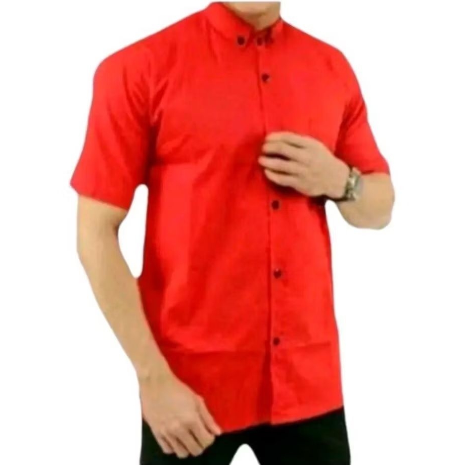 Kemeja Pria Polos Lengan Pendek Jumbo Kemeja Merah Cabe Pria Dewasa Terlaris
