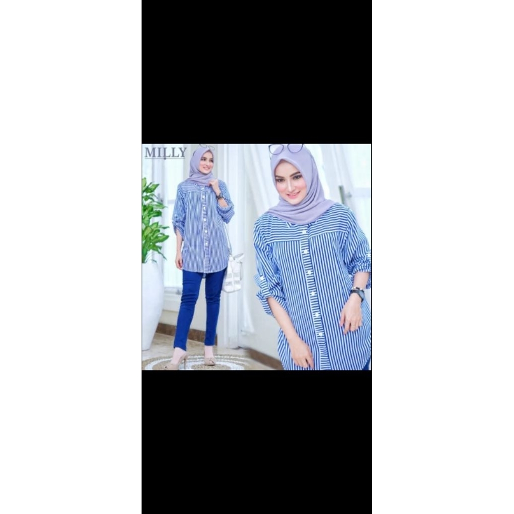 Kemeja salur Baju atasan wanita remaja terbaru yang lagi viral