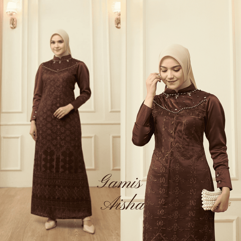 Dress Nikita Gamis Lebaran Duyung Maxmara Press Body Bahan Satin Mix Brukat Full Payet Jumbo Best Se