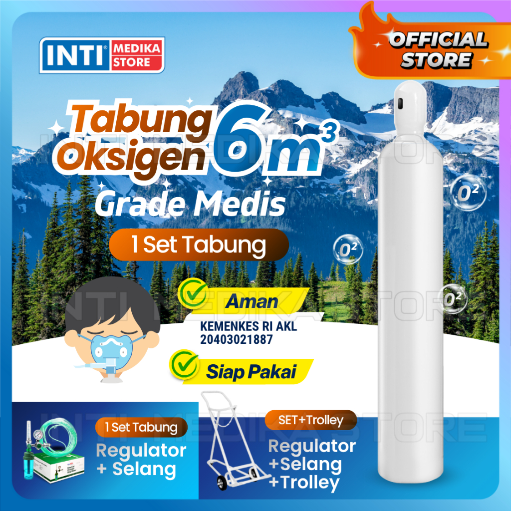 Tabung Oksigen Set 6m3 (+ Regulator + Selang Nasal Oxygen) | Tabung Oxygen