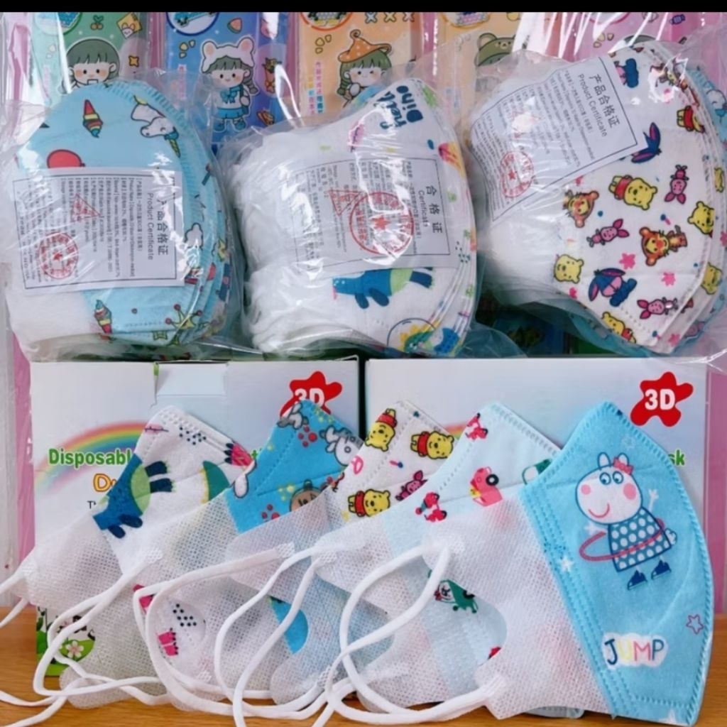 Masker Duckbill anak 3ply /Masker anak Duckbill motif Random 1box isi 50pcs ( cod)