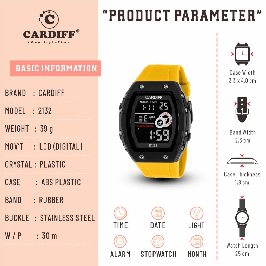 CARDIFF LCD 2132 Jam Tangan Pria Sport Water Resist