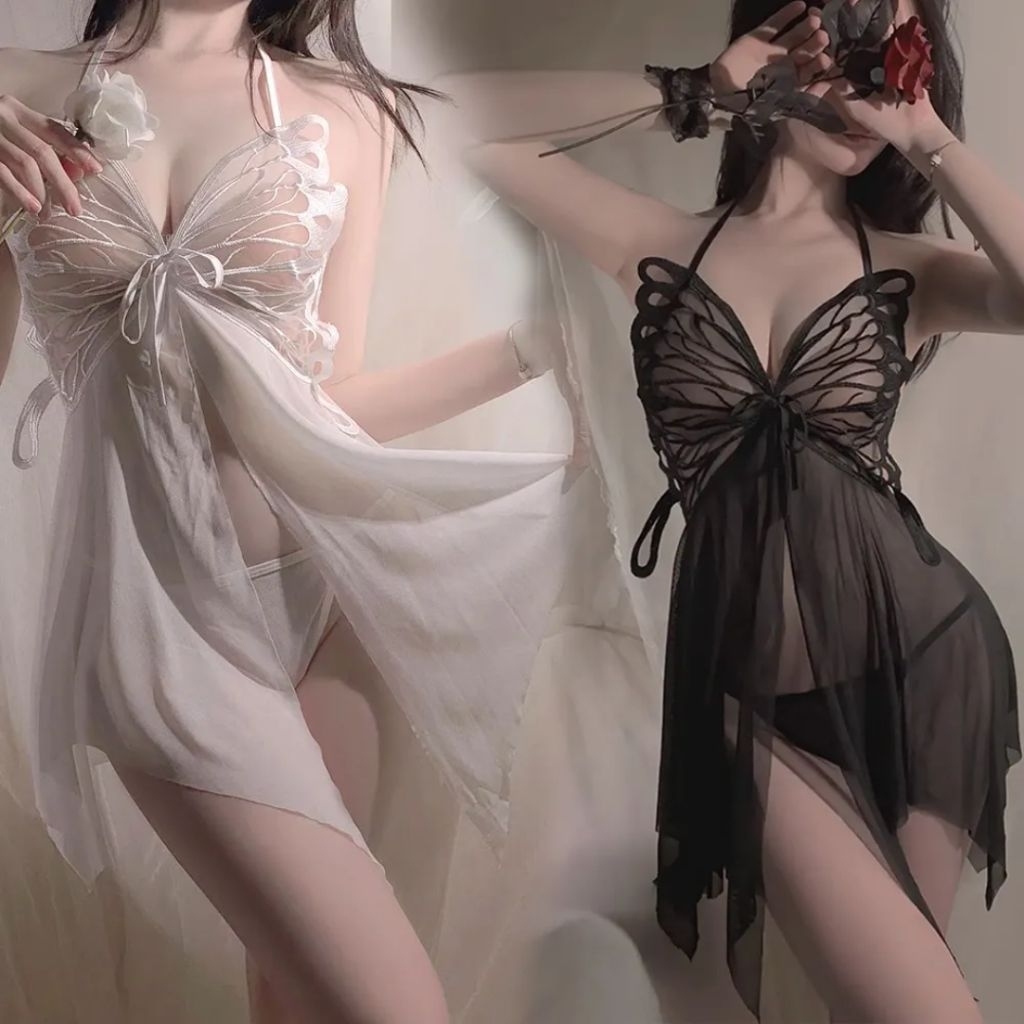Dress Lingerie Sexy Model Kupu kupu Bahan Sifon Lembut
