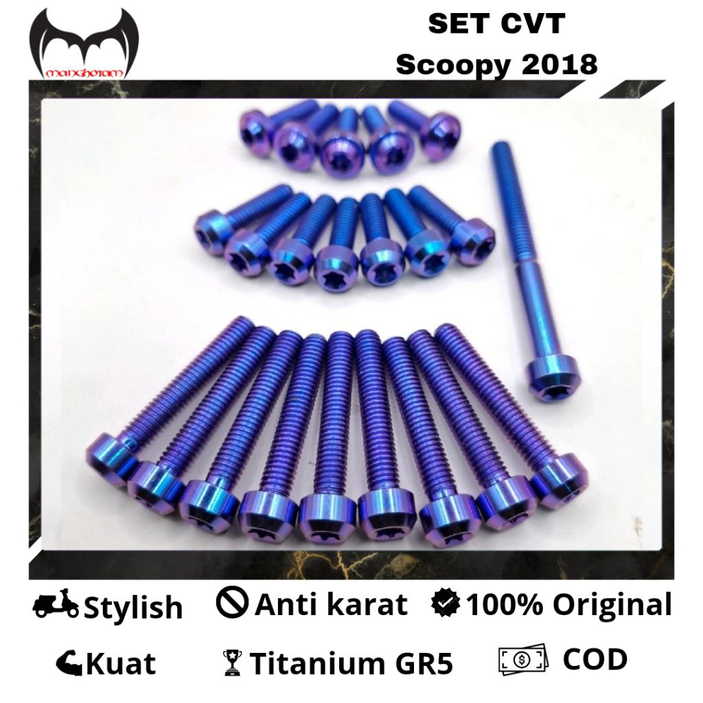 Baut Titanium Set Bak Cvt Motor SCOOPY 2018 Titanium Gr5