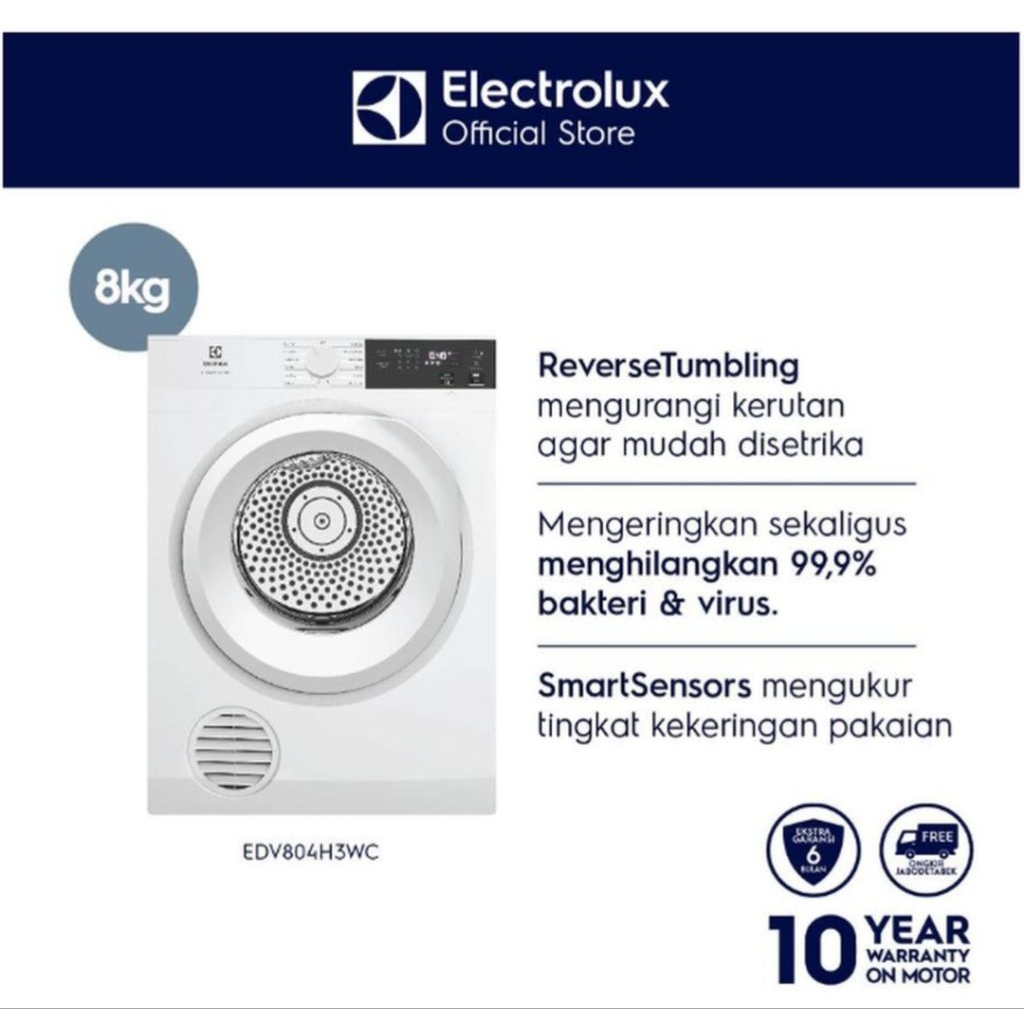 DRYER ELECTROLUX 8KG EDV804H3WC MESIN PENGERING ELECTROLUX 8KG EDV804H3WC PENGERING PAKAIAN 8KG DRYE