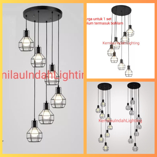 SL107 LAMPU GANTUNG VOID TANGGA VINTAGE RETRO DEKORASI HITAM JARING PENDANT LAMP