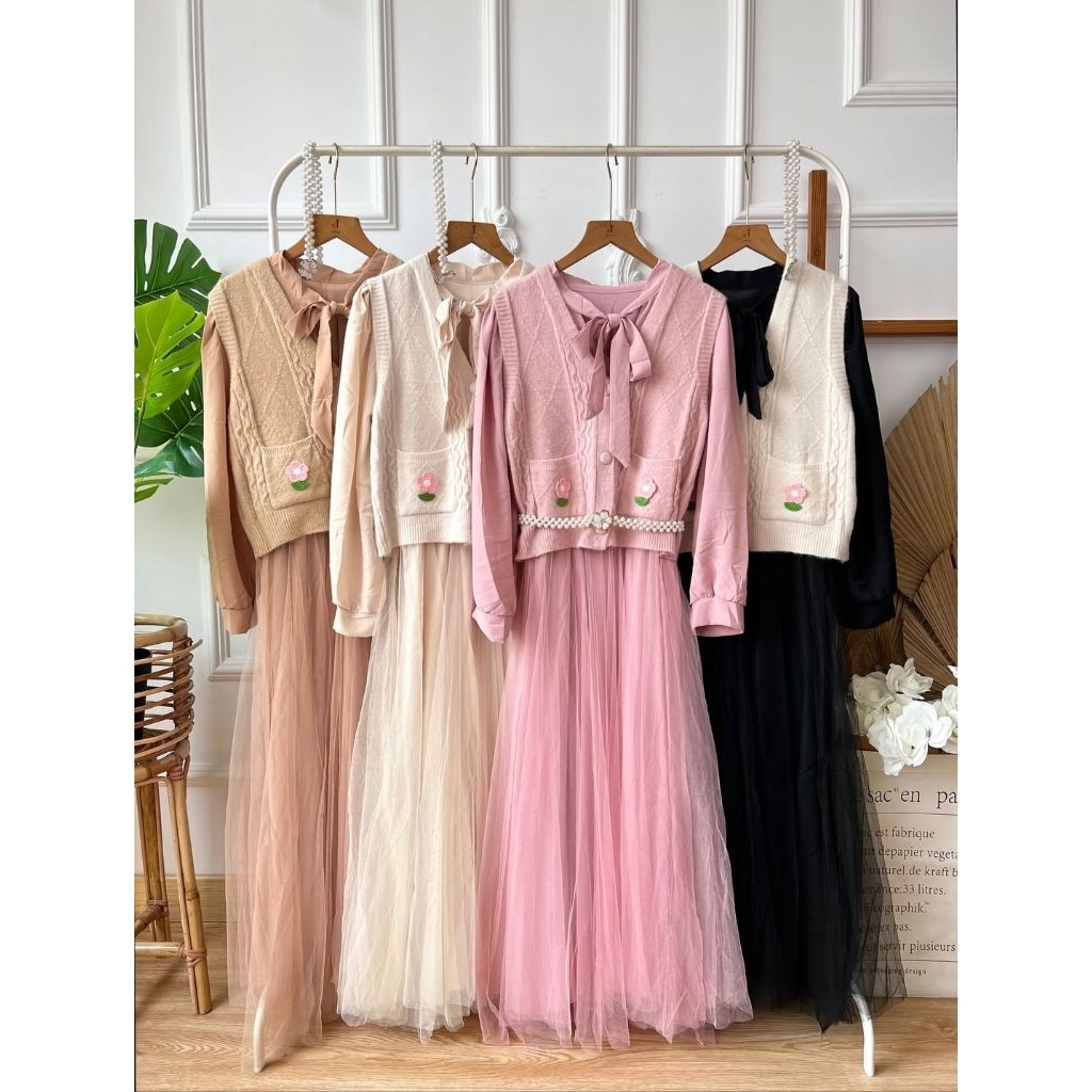 Farasya Dress + Vest Set #LD dress 106-110 cm, # LD Vest  100 cm, # PJ dress 130 cm,#  PJ Vest 50 cm