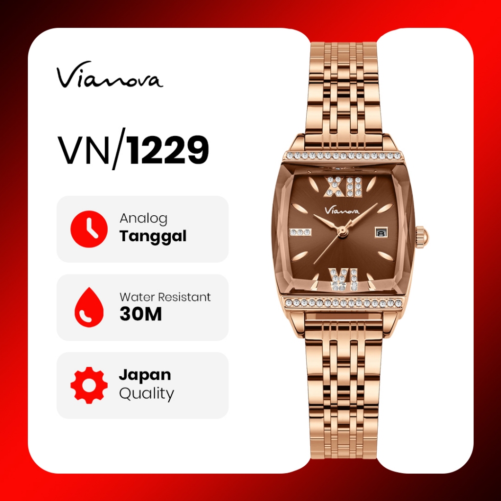VIANOVA - Jam Tangan Wanita Original Anti Air 1229 Standard Jepang Jam Tangan Cewek