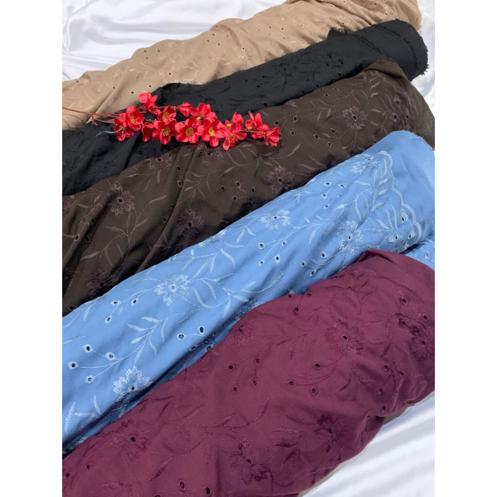 {PER 1/2 METER} KAIN KATUN BORDIR LUBANG WARNA PREMIUM MEWAH ELEGAN