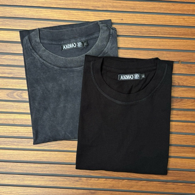 Paket 2 T-shirt polos 24s combad HITAM & STONE WASH - OVERSIZE ( kaos pendek pria / wanita )