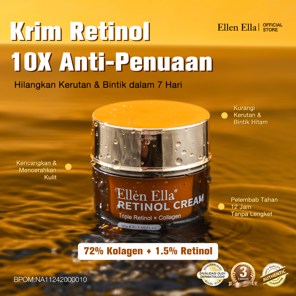 [Ready] ELLEN ELLA Original Retinol Cream 30g Anti Aging Kerut Moisturizer collagen krim Cream Malam