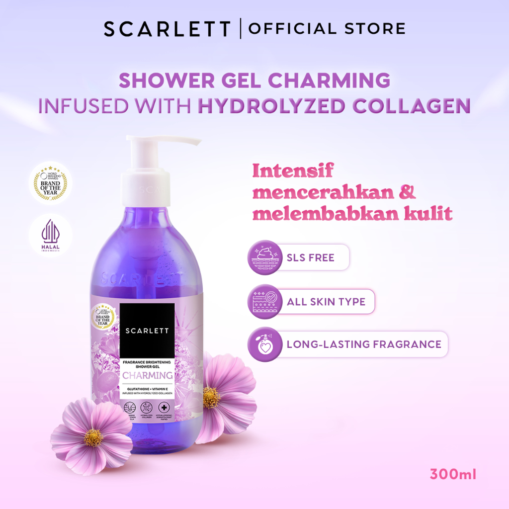 Scarlett Fragrance Brightening Shower Gel Charming | Body Wash | Sabun Mandi Cair