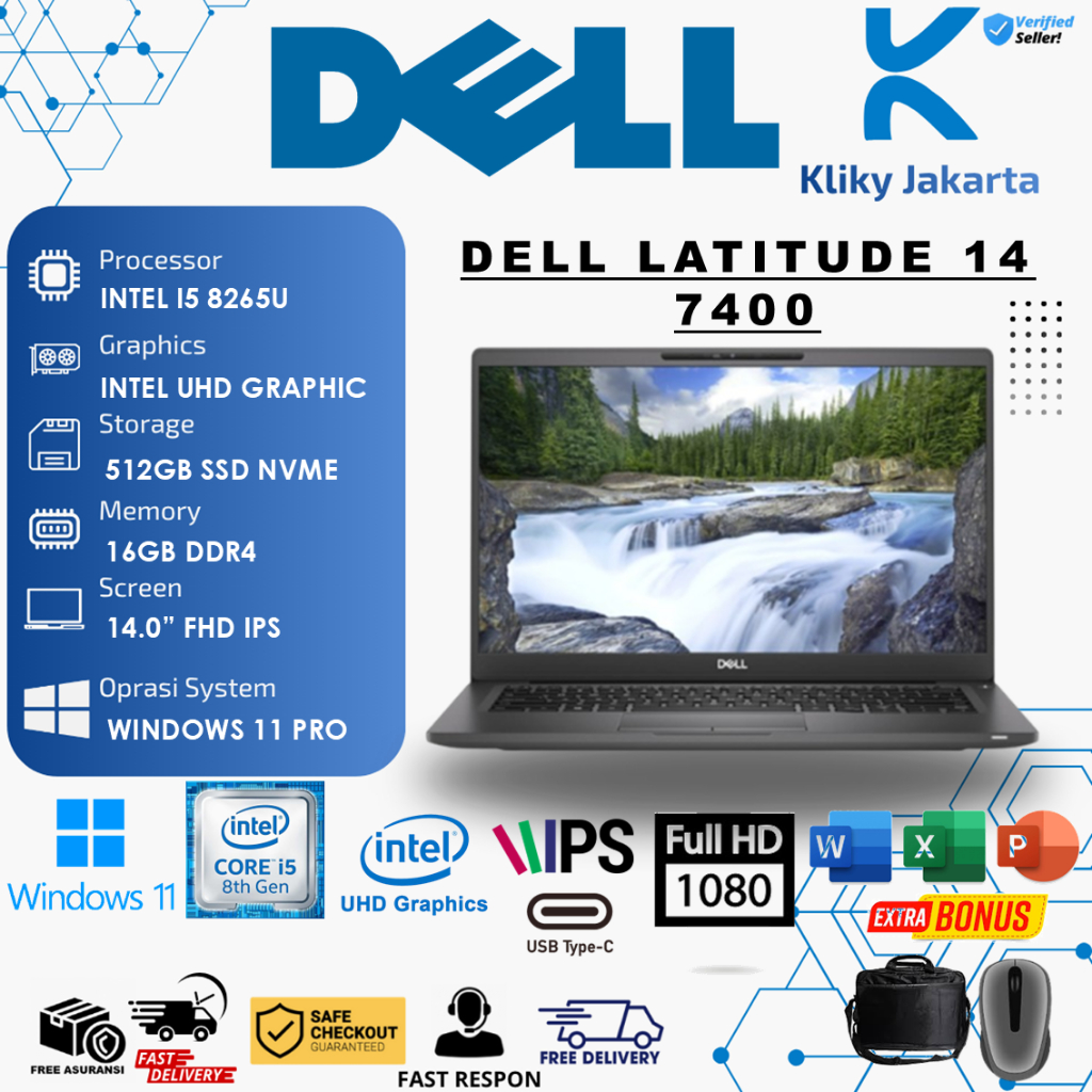 LAPTOP SECOND DELL LATITUDE 14 7400 INTEL I5 16GB 512GB SSD 14 INC FULL HD WINDOWS PRO ORIGINAL