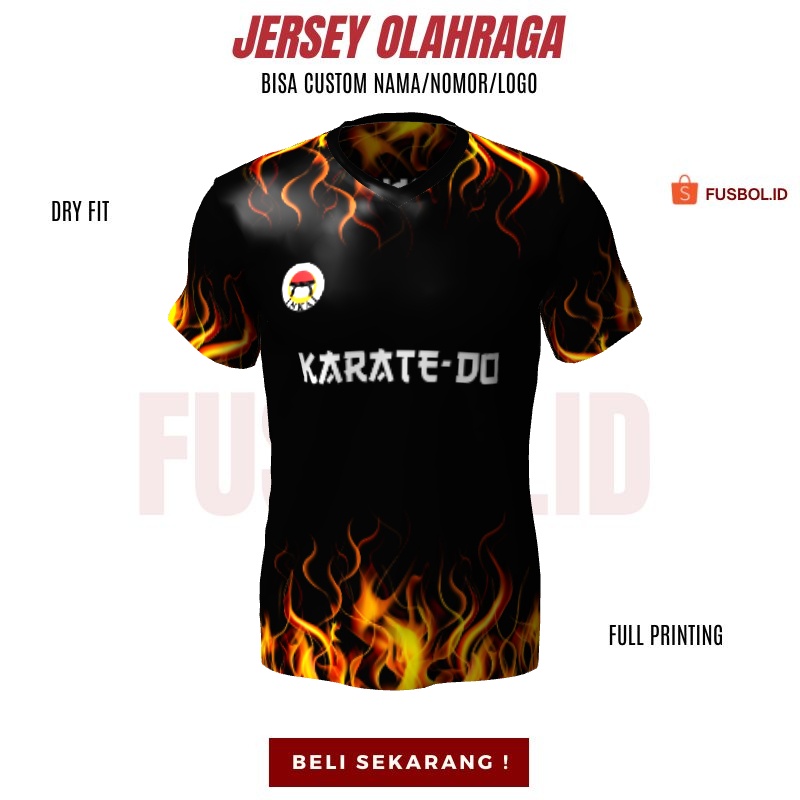 Kaos Jersey Karate Hitam Motif Api 134 - Jersey Bela Diri Full Printing