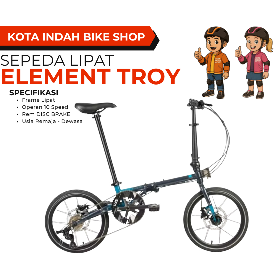 ELEMENT TROY Sepeda Lipat 16" GRADIENT 10 Speed - hydraulic Brake - Cromoly Frame