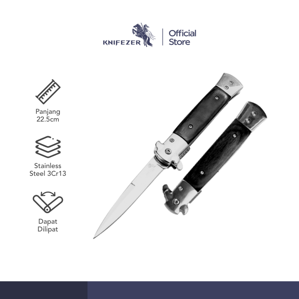 KNIFEZER Pisau Saku Lipat Folding Portable Knife Tool Wood Grip - S12