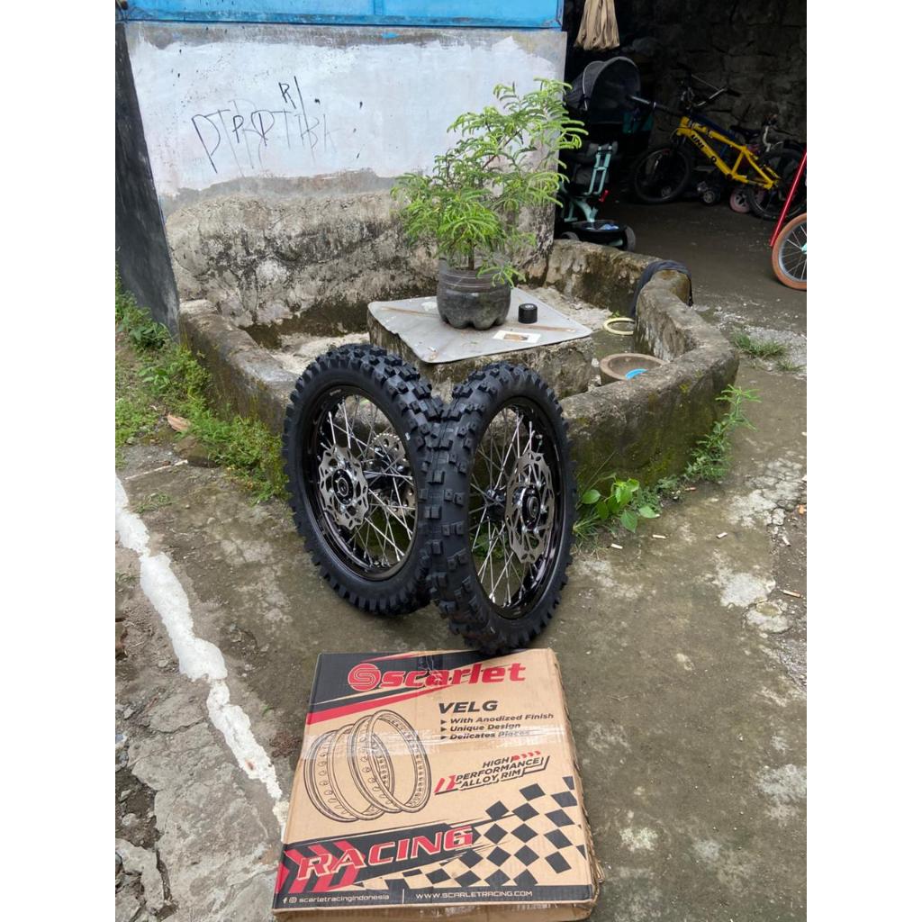 Wheelset RBT Tromol KLX Velg Scarlet 160/185 Ban Trabas Baru Ring 17
