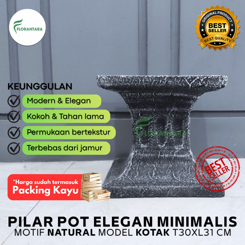 Pilar Pot Bunga Bonsai Pot Teraso Kotak Klasik Natural Tinggi 30cm Pilar Beton Teras Rumah Dekorasi