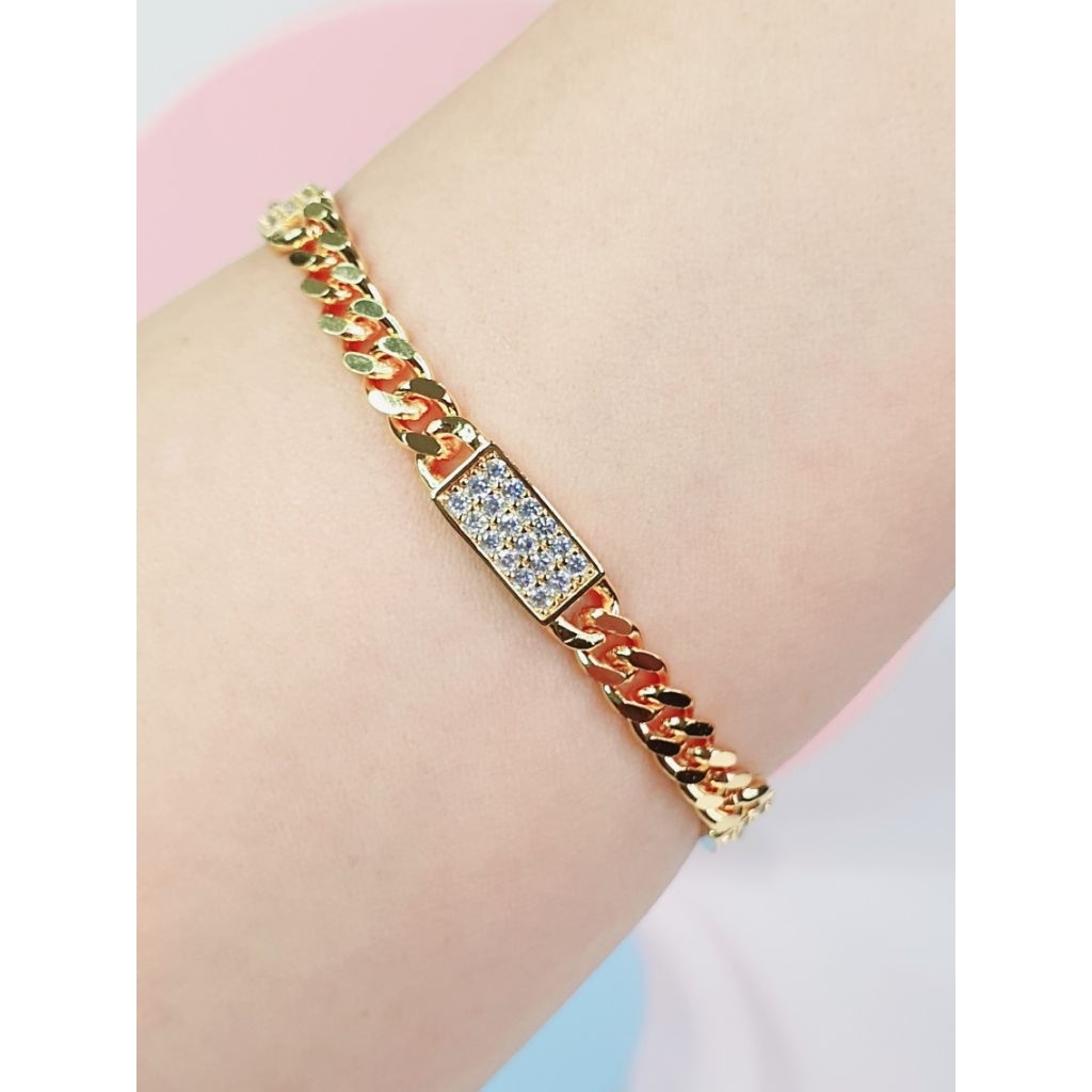 Gelang rantai titanium lapis mas sisik naga 3 plat mata elegan