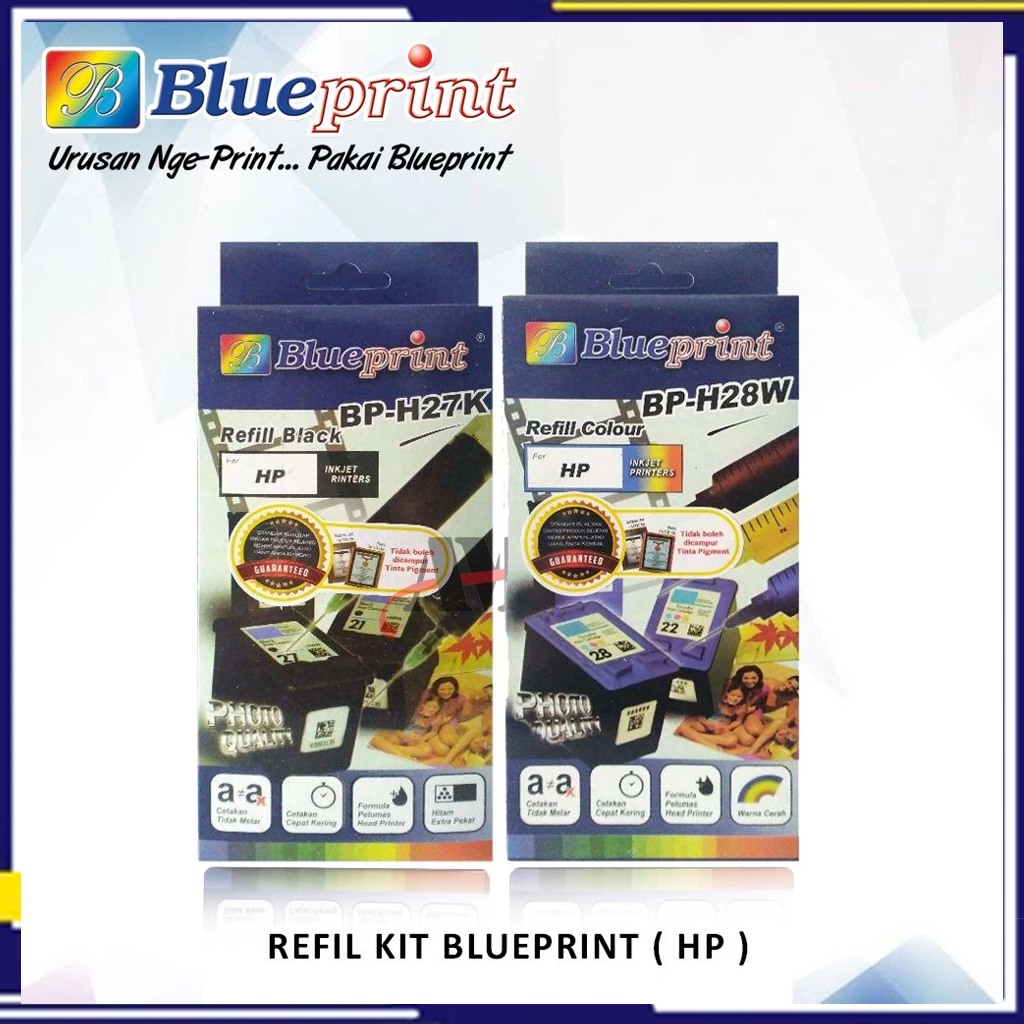 BluePrint tinta suntik untuk HP Tersedia color&black