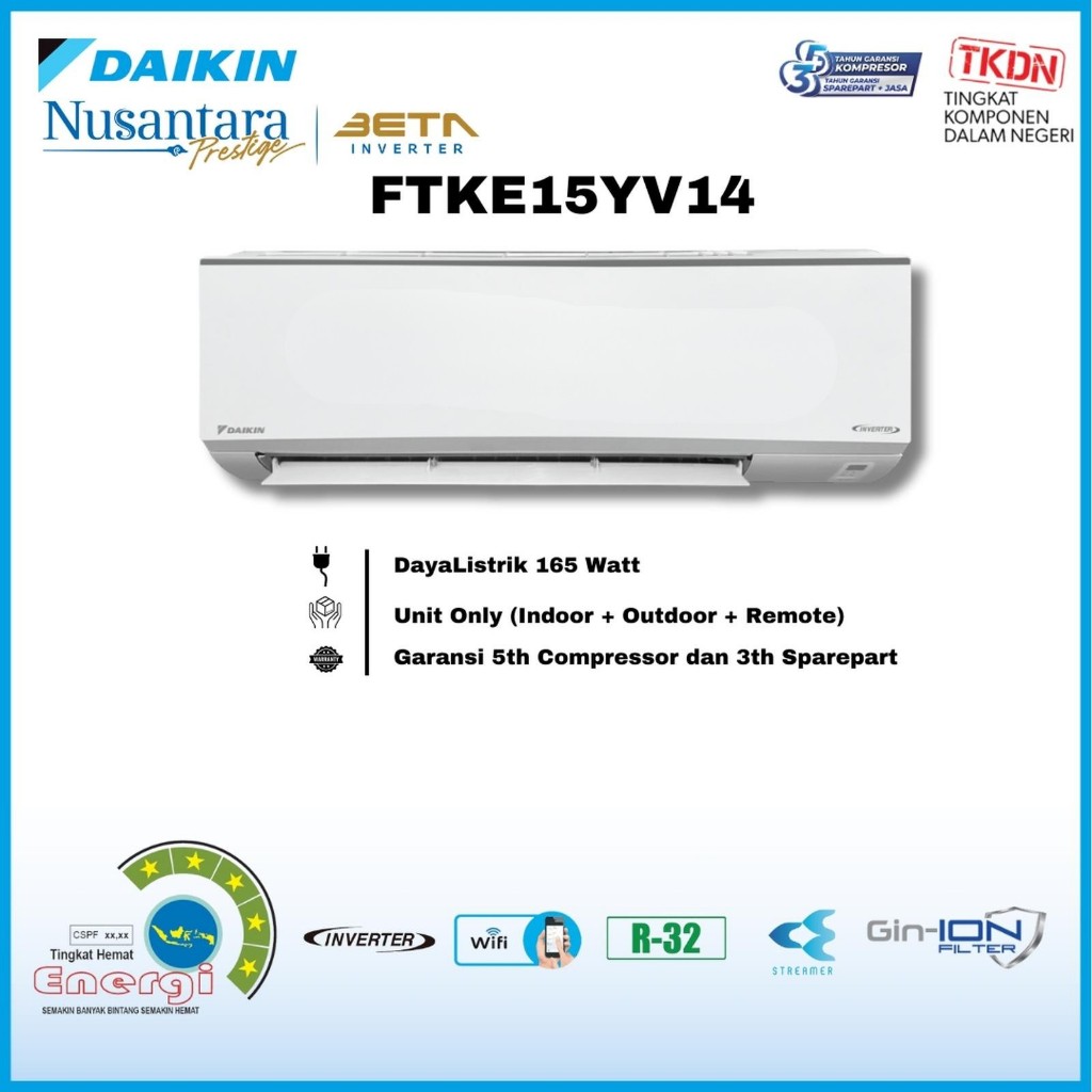 AC DAIKIN 1/2 PK 0,5 PK BETA INVERTER FTKE-15YV14 / FTKE15YV14 - (Medan)