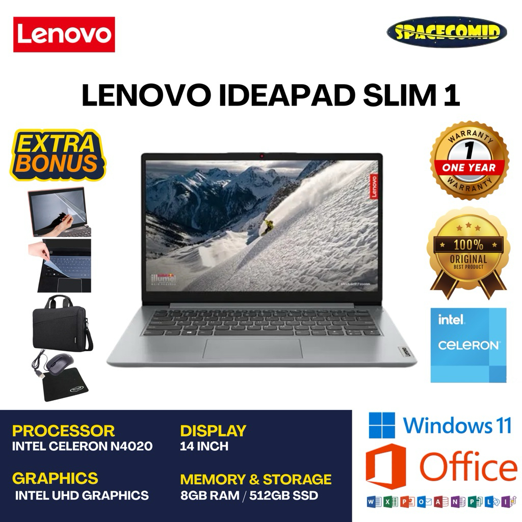 LENOVO IDEAPAD SLIM 1 [INTEL CELERON N4020] 8GB RAM | 512GB SSD | 14 INCH