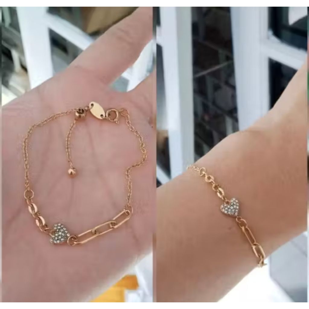 gelang serut love permata paperclip kait donat cap 750 titanium asli