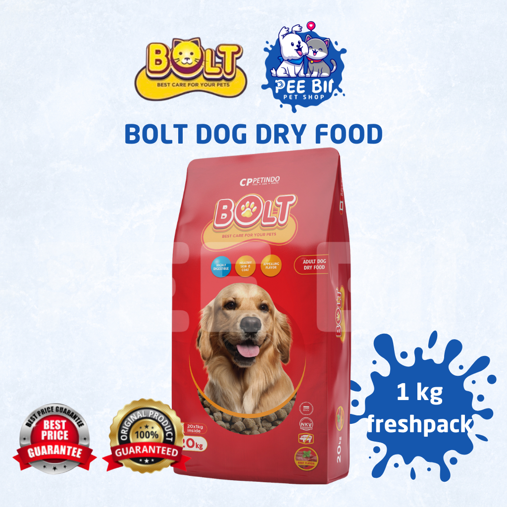 BOLT DOG 1KG FRESHPACK / MAKANAN KERING ANJING 1KG / MAKANAN ANJING DEWASA MURAH BOLT